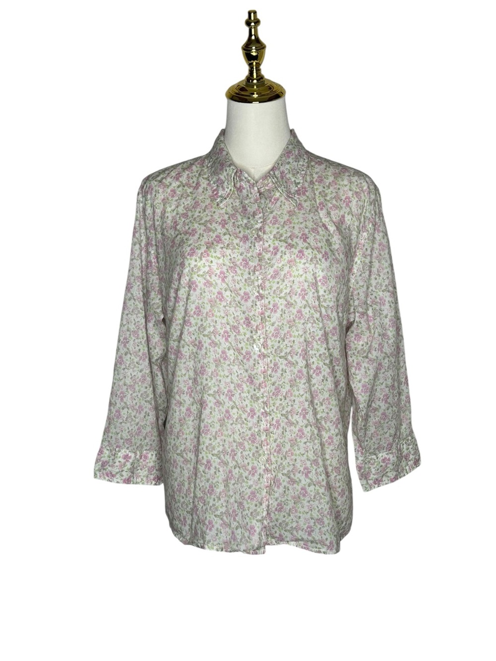 St. John's Bay Grannycore Ditsy Floral Button-Down Shirt 3/4 Sleeve Sz L Dainty